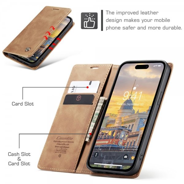 CaseMe iPhone 15 Pro Max Etui Retro Flip Brun