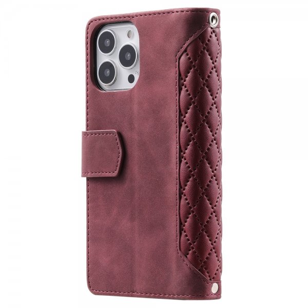 iPhone 15 Pro Max Etui Rombemønster Glidelås Rød