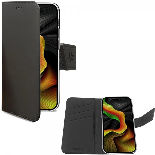 Celly iPhone 15 Pro Max Etui Wally Wallet Case Svart