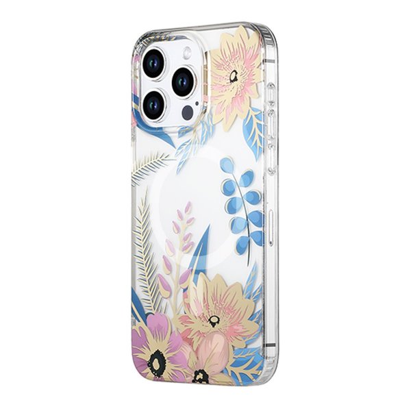 iPhone 15 Pro Max Deksel Blomstermønster MagSafe Rosa Blå
