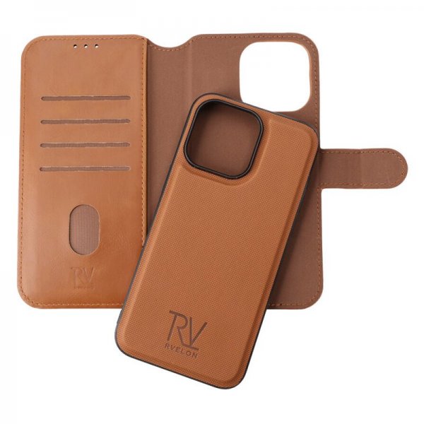 Rvelon iPhone 15 Pro Max Etui Detachable Wallet Case Brun