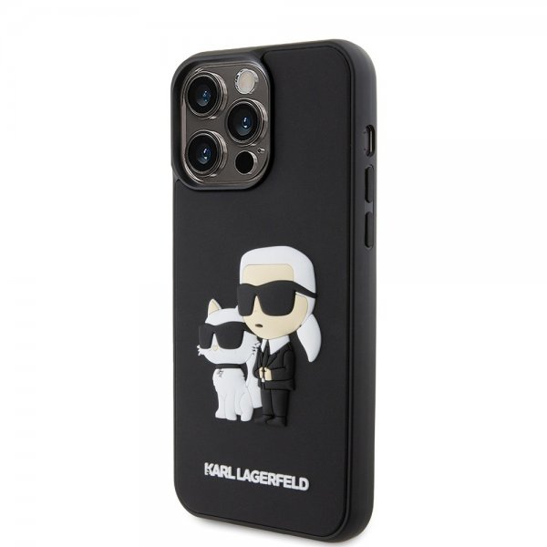 Karl Lagerfeld iPhone 15 Pro Max Deksel 3D Rubber Karl & Choupette Svart