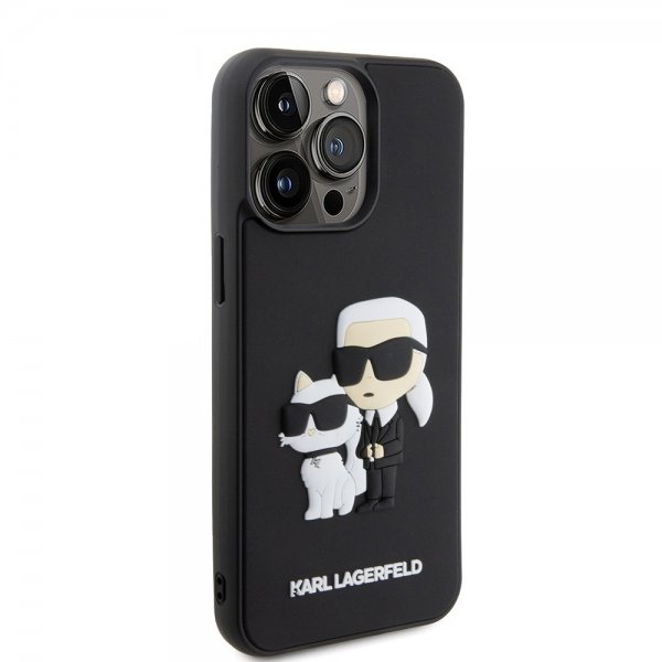 Karl Lagerfeld iPhone 15 Pro Max Deksel 3D Rubber Karl & Choupette Svart