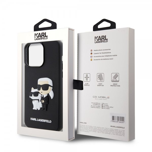 Karl Lagerfeld iPhone 15 Pro Max Deksel 3D Rubber Karl & Choupette Svart