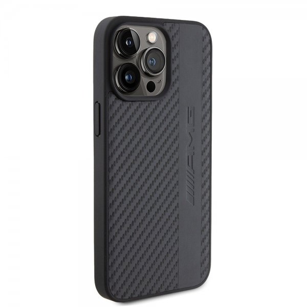 Mercedes Benz iPhone 15 Pro Max Deksel Carbon Effect Leather Stripe AMG Svart