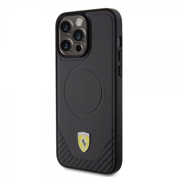 Ferrari iPhone 15 Pro Max Deksel Carbon PU Leather MagSafe Svart