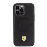 Ferrari iPhone 15 Pro Max Deksel Carbon PU Leather MagSafe Svart