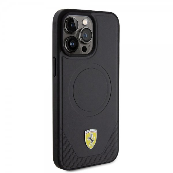 Ferrari iPhone 15 Pro Max Deksel Carbon PU Leather MagSafe Svart
