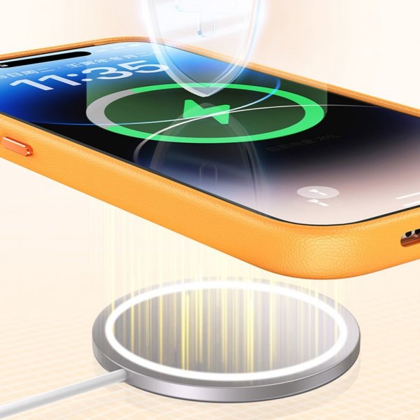 Baseus iPhone 15 Pro Max Deksel Fauxther Series MagSafe Oransje