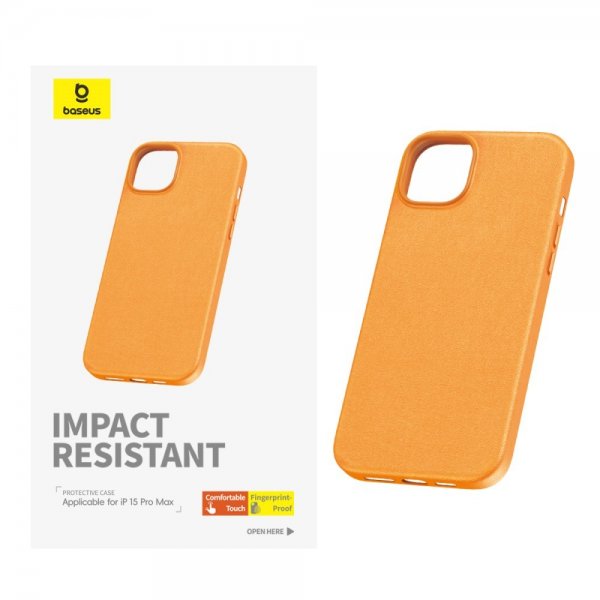 Baseus iPhone 15 Pro Max Deksel Fauxther Series Oransje