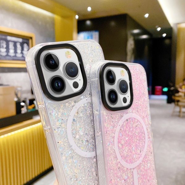 iPhone 15 Pro Max Deksel Glitter MagSafe Blå