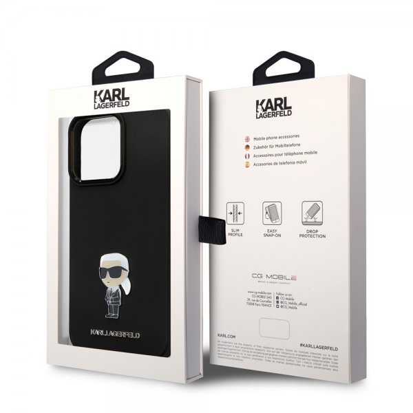 Karl Lagerfeld iPhone 15 Pro Max Deksel Ikonik Metal Pin Svart