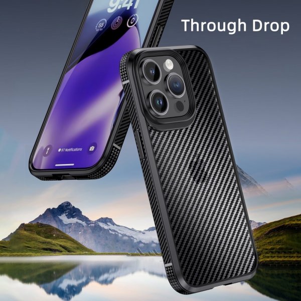 Ipaky iPhone 15 Pro Max Deksel Karbonfibermønster Svart