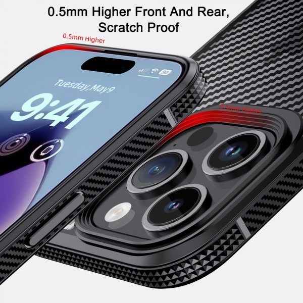 Ipaky iPhone 15 Pro Max Deksel Karbonfibermønster Svart