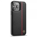 Lc.Imeeke iPhone 15 Pro Max Deksel Karbonfibertekstur Rød Stripe Svart