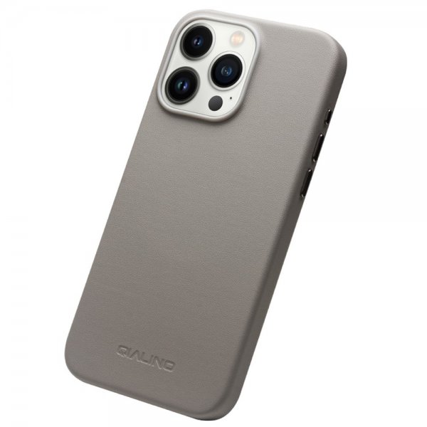 Qialino iPhone 15 Pro Max Deksel Kunstlæder MagSafe Grå