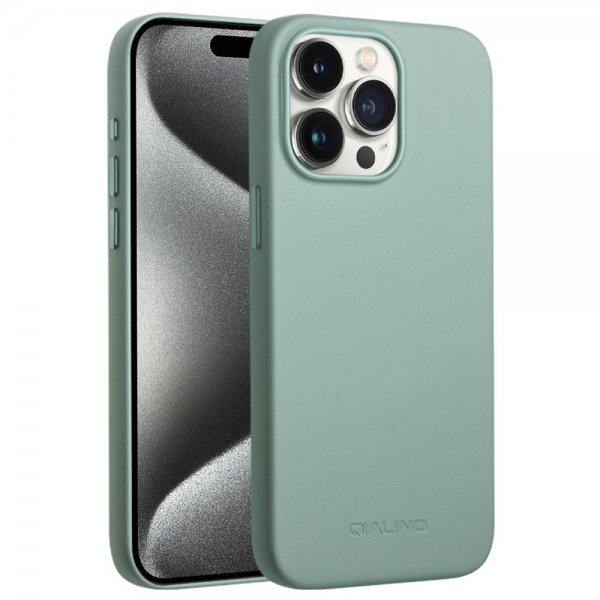 Qialino iPhone 15 Pro Max Deksel Kunstlæder MagSafe Grønn