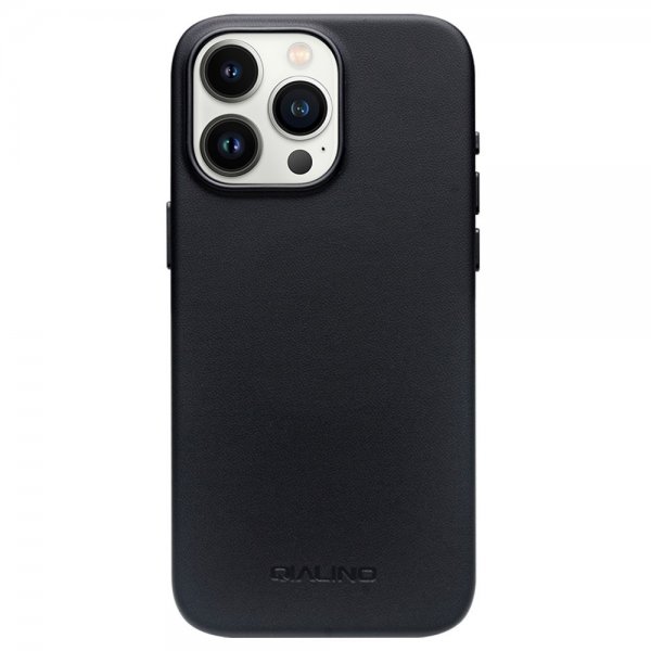 Qialino iPhone 15 Pro Max Deksel Kunstlæder MagSafe Svart