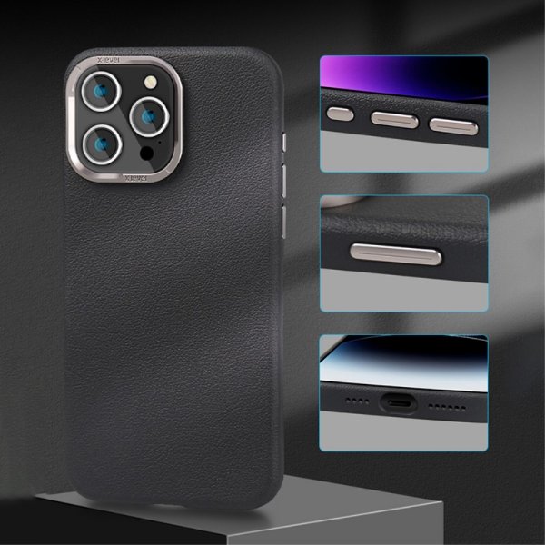 X-Level iPhone 15 Pro Deksel Skinntekstur MagSafe Blå