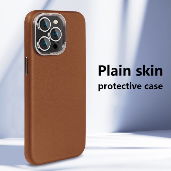 X-Level iPhone 15 Pro Max Deksel Skinntekstur MagSafe Brun