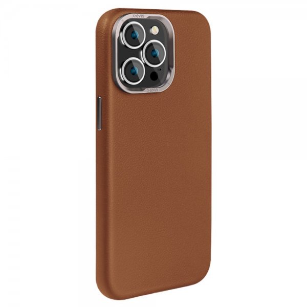 X-Level iPhone 15 Pro Deksel Skinntekstur MagSafe Brun