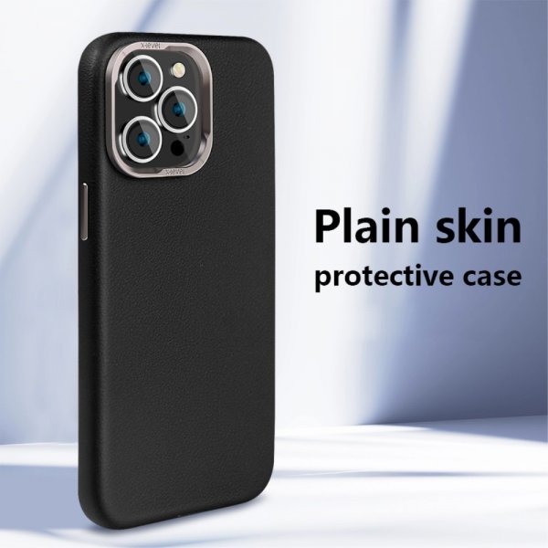 X-Level iPhone 15 Pro Deksel Skinntekstur MagSafe Svart
