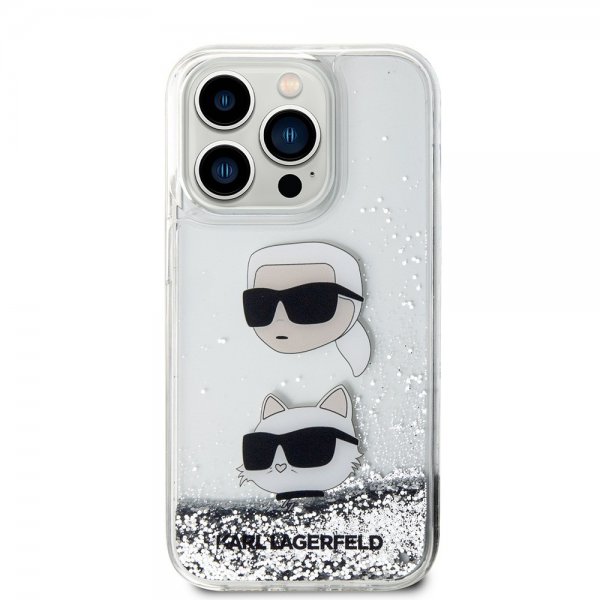 Karl Lagerfeld iPhone 15 Pro Max Deksel Liquid Glitter Karl & Choupette Sølv