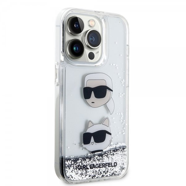 Karl Lagerfeld iPhone 15 Pro Max Deksel Liquid Glitter Karl & Choupette Sølv