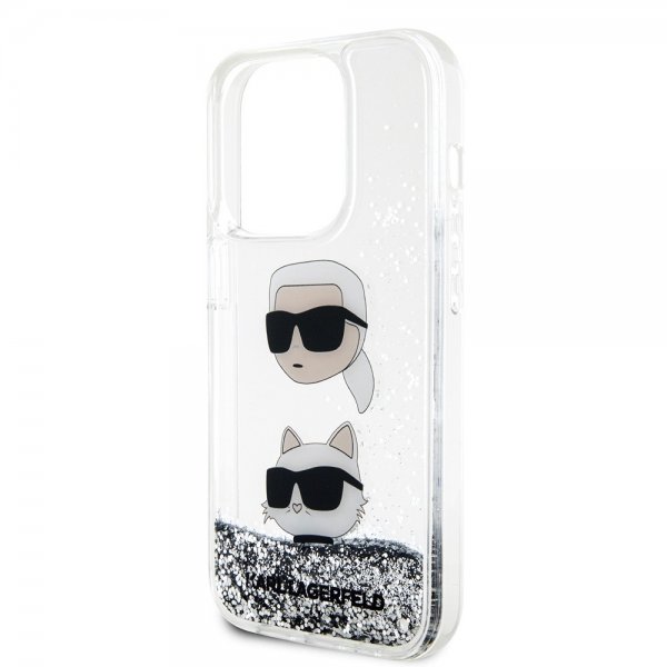 Karl Lagerfeld iPhone 15 Pro Max Deksel Liquid Glitter Karl & Choupette Sølv