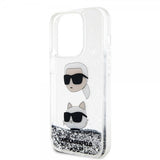 Karl Lagerfeld iPhone 15 Pro Max Deksel Liquid Glitter Karl & Choupette Sølv