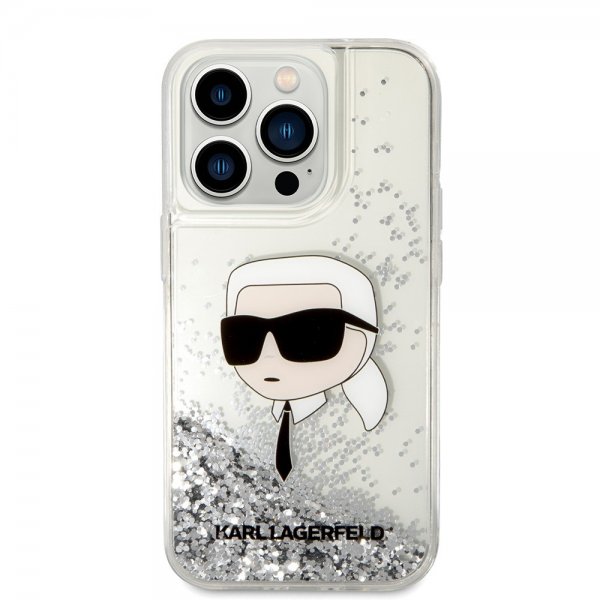Karl Lagerfeld iPhone 15 Pro Max Deksel Liquid Glitter NFT Karl Sølv
