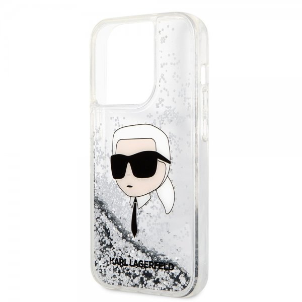 Karl Lagerfeld iPhone 15 Pro Max Deksel Liquid Glitter NFT Karl Sølv
