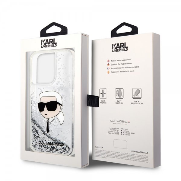 Karl Lagerfeld iPhone 15 Pro Max Deksel Liquid Glitter NFT Karl Sølv