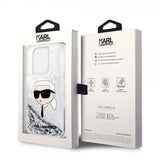 Karl Lagerfeld iPhone 15 Pro Max Deksel Liquid Glitter NFT Karl Sølv