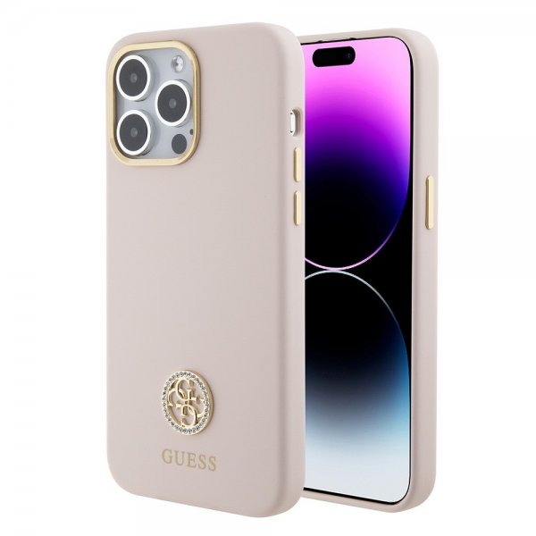 Guess iPhone 15 Pro Max Deksel Liquid Silicone Metal Logo Rosa