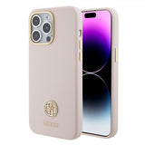 Guess iPhone 15 Pro Max Deksel Liquid Silicone Metal Logo Rosa