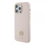 Guess iPhone 15 Pro Max Deksel Liquid Silicone Metal Logo Rosa