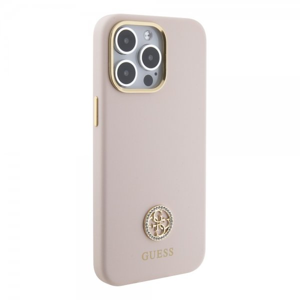 Guess iPhone 15 Pro Max Deksel Liquid Silicone Metal Logo Rosa