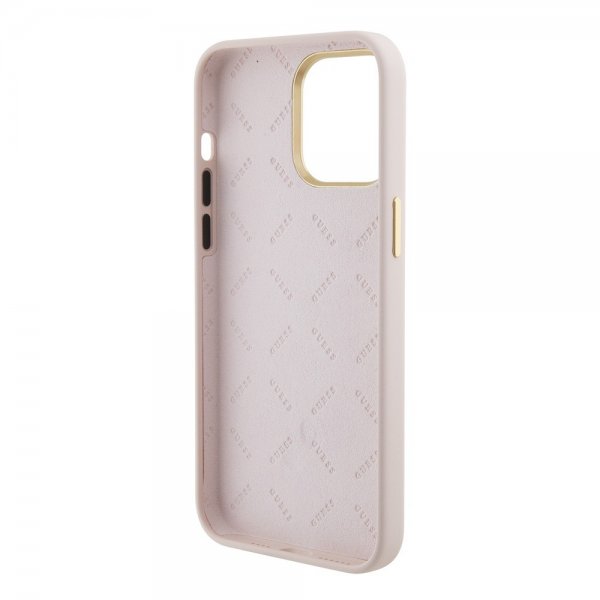 Guess iPhone 15 Pro Max Deksel Liquid Silicone Metal Logo Rosa