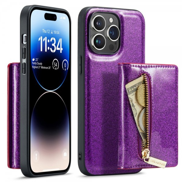 Dg.Ming iPhone 15 Pro Max Deksel M3 Series Avtakbart Kortholder Glitter Lilla