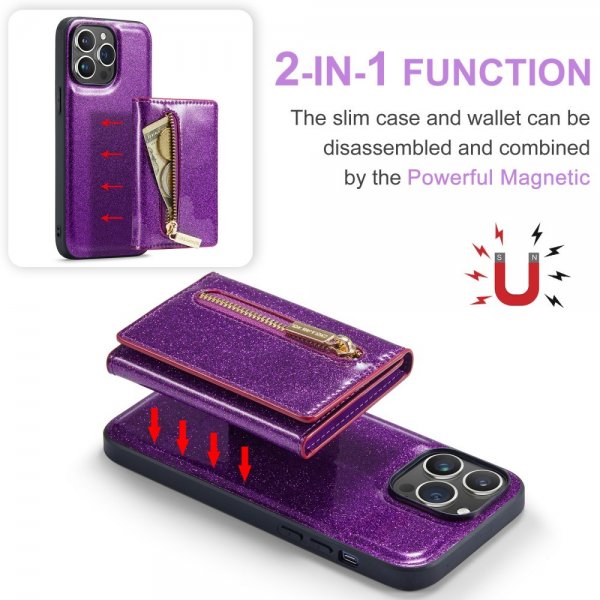 Dg.Ming iPhone 15 Pro Max Deksel M3 Series Avtakbart Kortholder Glitter Lilla