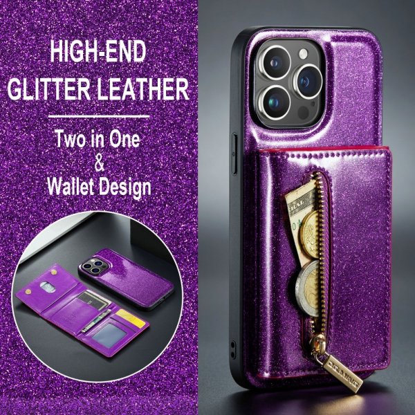 Dg.Ming iPhone 15 Pro Max Deksel M3 Series Avtakbart Kortholder Glitter Lilla
