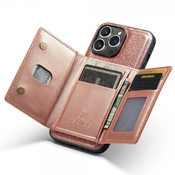 Dg.Ming iPhone 15 Pro Max Deksel M3 Series Avtakbart Kortholder Glitter Rosegull