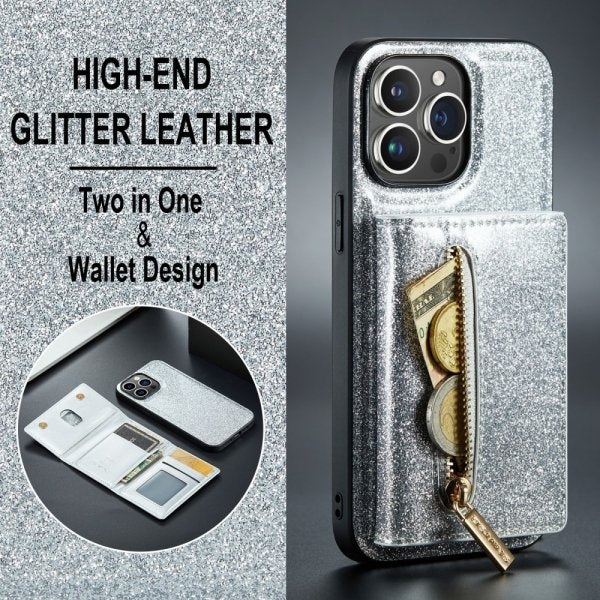 Dg.Ming iPhone 15 Pro Max Deksel M3 Series Avtakbart Kortholder Glitter Sølv