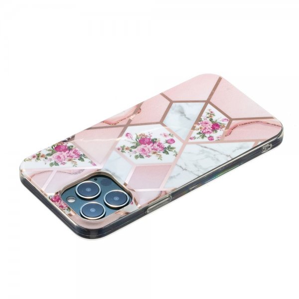 iPhone 15 Pro Max Deksel Marmormønster Blomster Rosa
