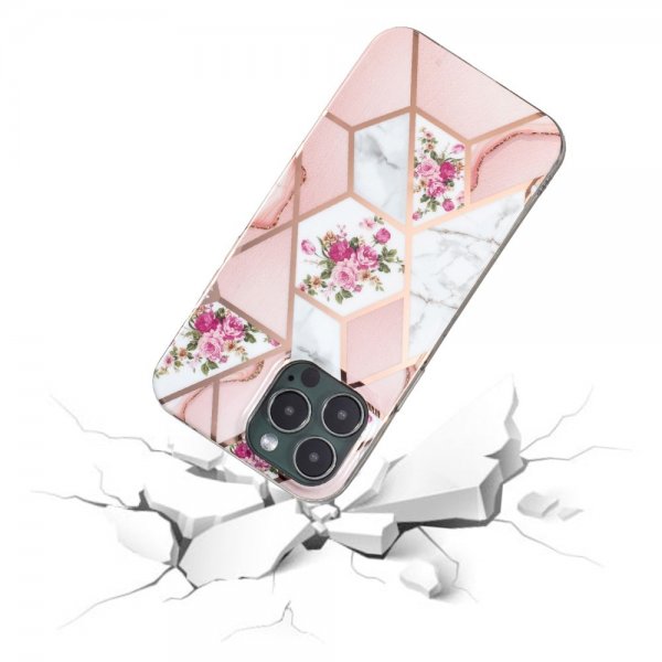 iPhone 15 Pro Max Deksel Marmormønster Blomster Rosa