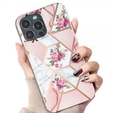 iPhone 15 Pro Max Deksel Marmormønster Blomster Rosa