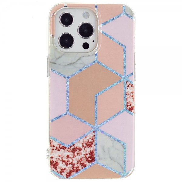 iPhone 15 Pro Max Deksel Marmormønster Rød Rosa