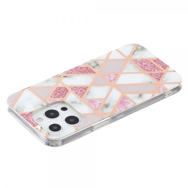 iPhone 15 Pro Max Deksel Marmormønster Rosa Grå