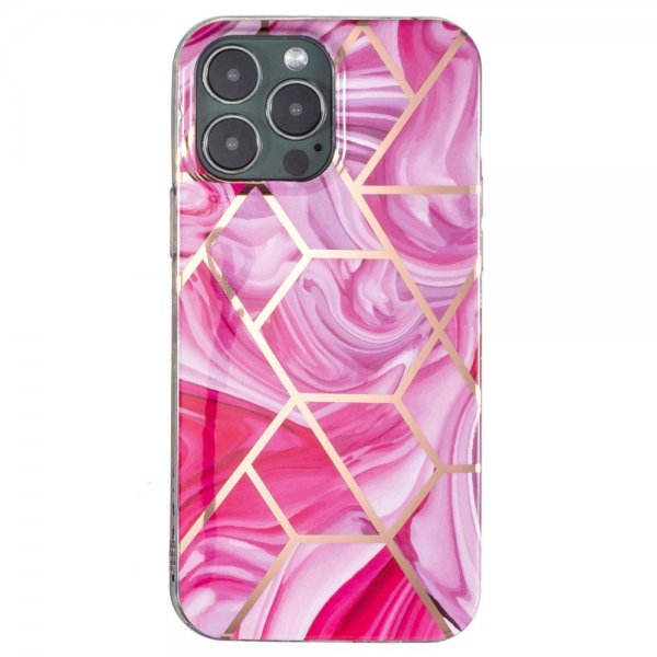 iPhone 15 Pro Max Deksel Marmormønster Rosa Rød